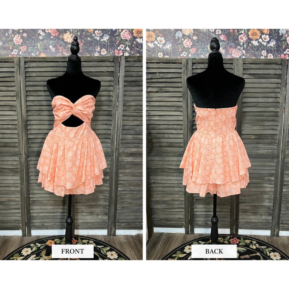 Altar'd State 100% Cotton Peach Strapless Romper Twist Front NWT Large Smocked - Picture 2 of 10